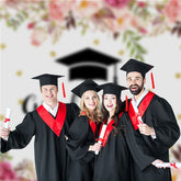 Aperturee - Glitter Pink Floral White Graduation Photo Backdrop